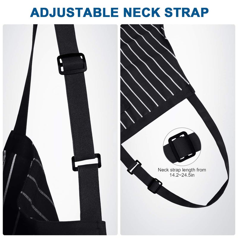 Syntus 2 Pack Adjustable Bib Apron with 3 Pockets Cooking Kitchen Aprons for Women Men Chef, Black/White Pinstripe - Image 5